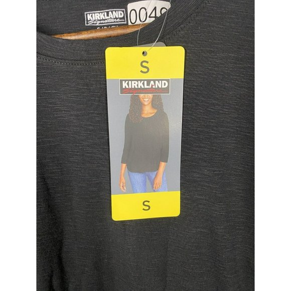 New Kirkland Womens Scoop Neck 3/4 Sleeve Slub Tee Shirts Size Small Black - Picture 5 of 8